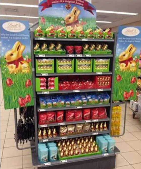 a close up of a display of chocolate eggs in a store