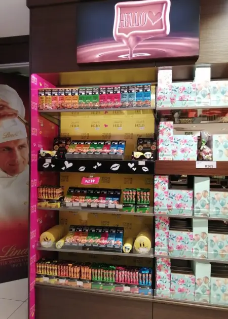 a close up of a store display with a variety of products
