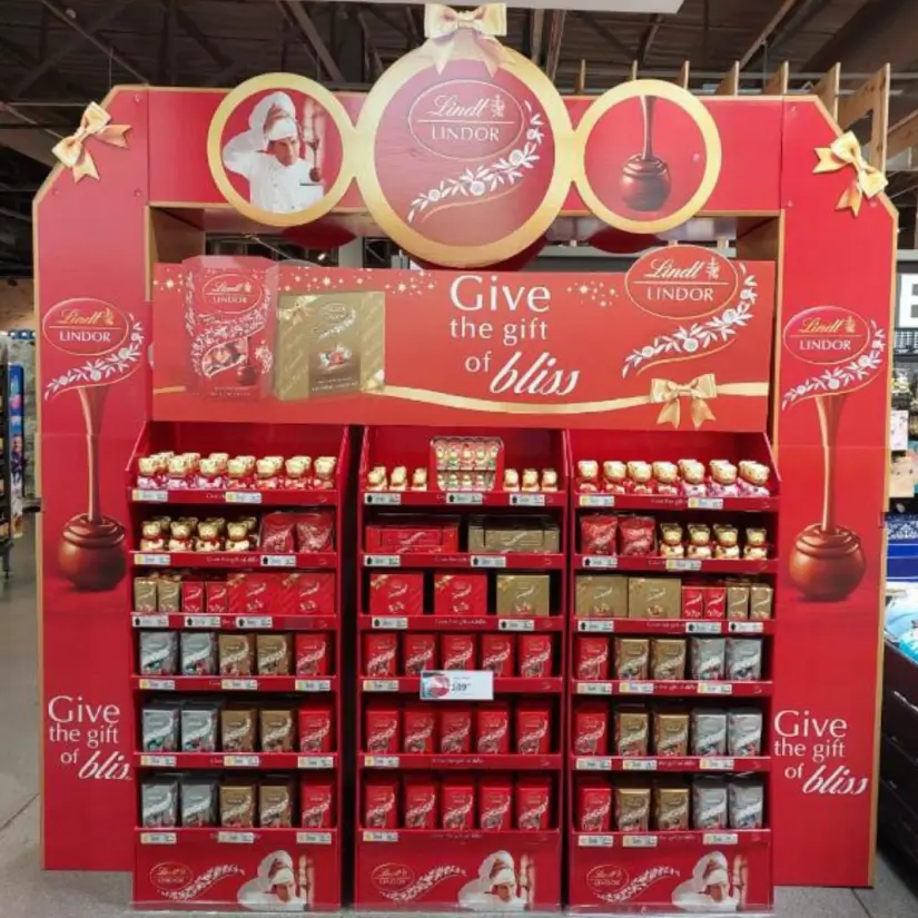 a close up of a display of chocolates in a store