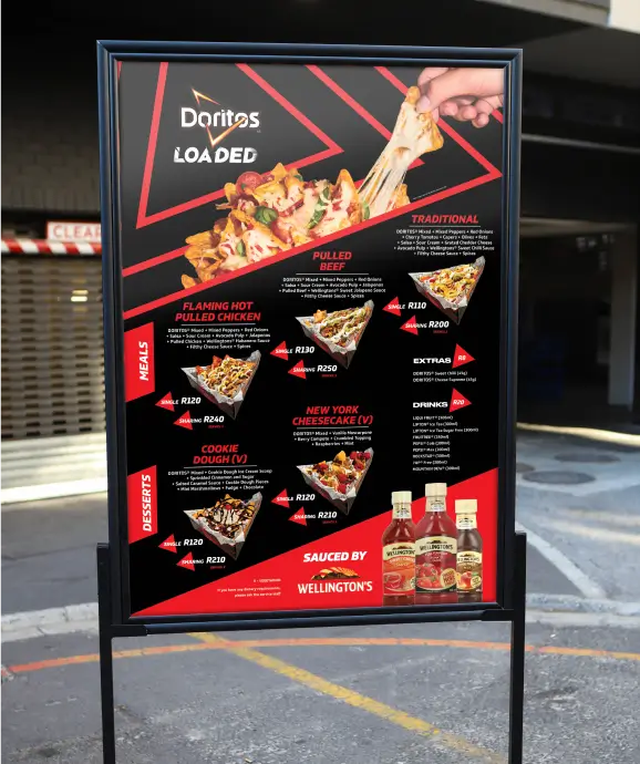 arafed sign with a menu for a pizza restaurant
